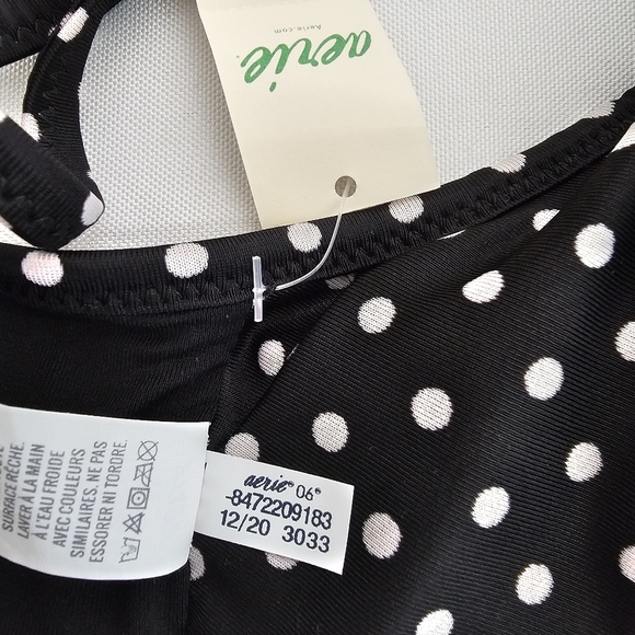 NWT Aerie Polka Dot Wrap Bikini Top Black White Halter Size Small - Picture 9 of 10